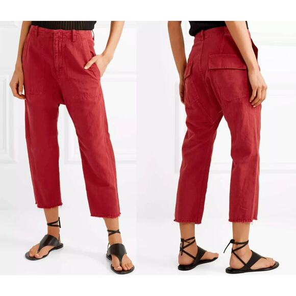NEW Nili Lotan XS Slouchy LINEN Luna Pant Drop Crotch Crop Cotton Sunkissed Red - Picture 1 of 6